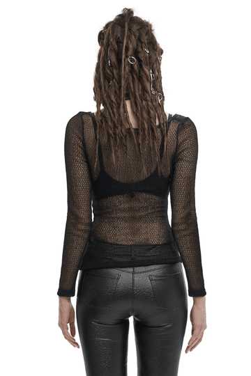 Black Gothic Top for Women with O-Neck and Strap